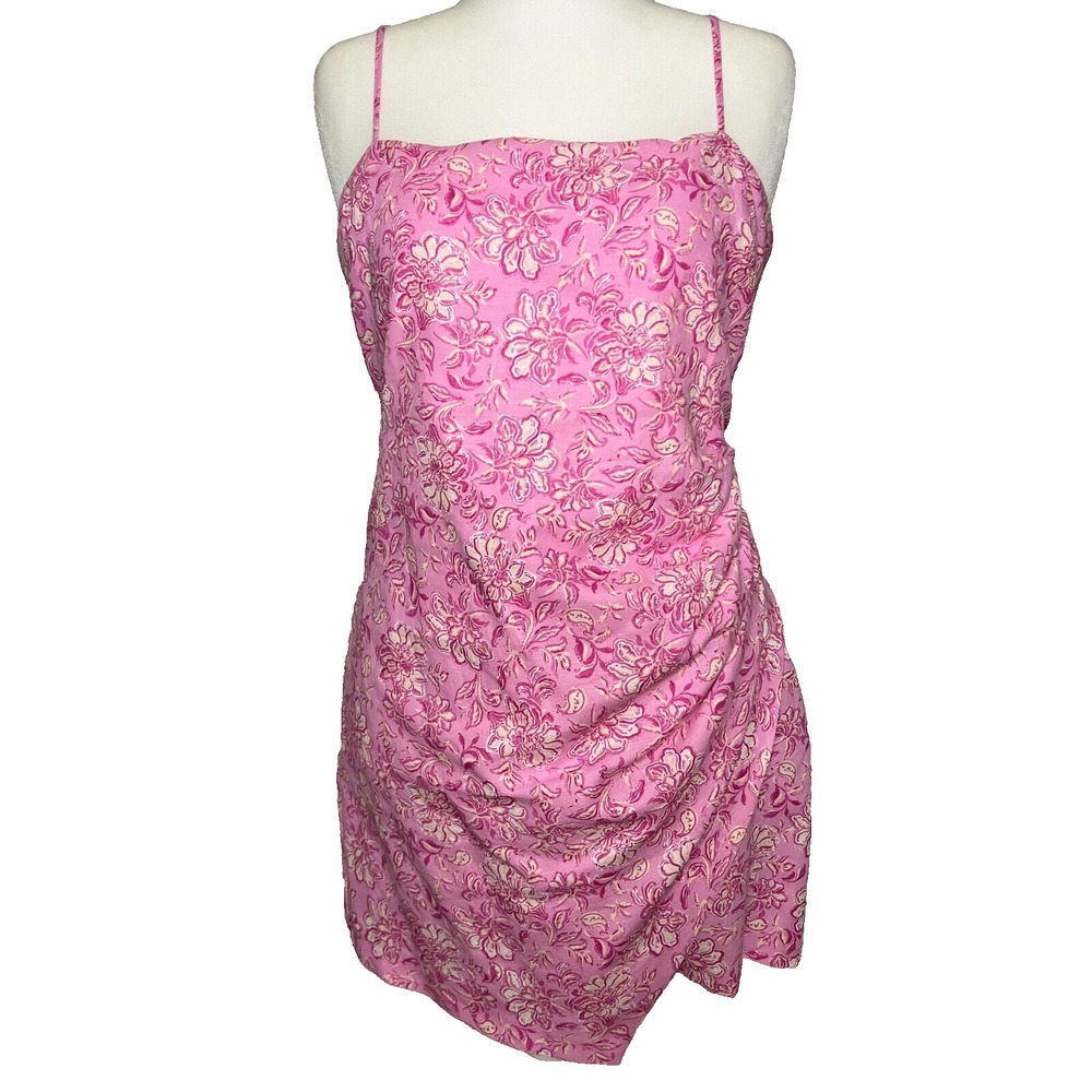 Zara Pink Floral Faux Wrap Cotton Mini Slip Dress Coquette Cottage Boho XXL‎